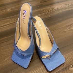 Mixx Shuz Blue Croc Detailed Thong Heeled Mules